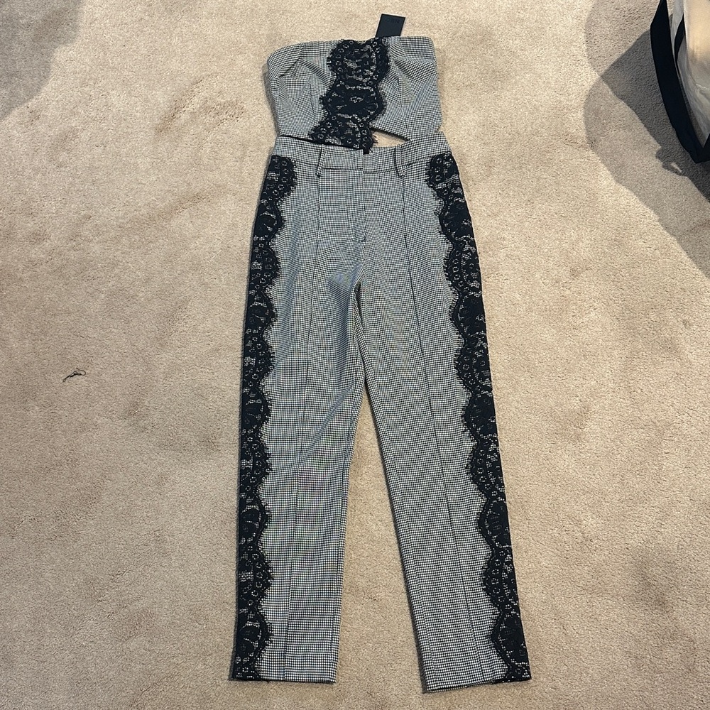 Elegant Black and white lace trim two piece set
